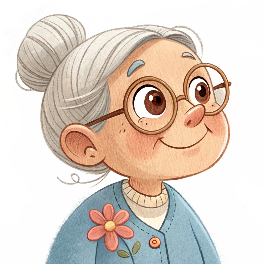 Illustrated portrait of a warm grandmother with glasses